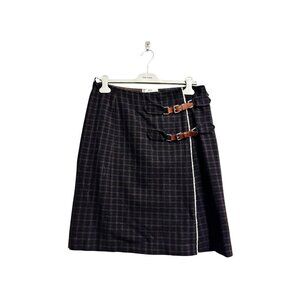 Prada Plaid Wool Wrap Skirt with Leather Kilt Straps, Size Italian 46